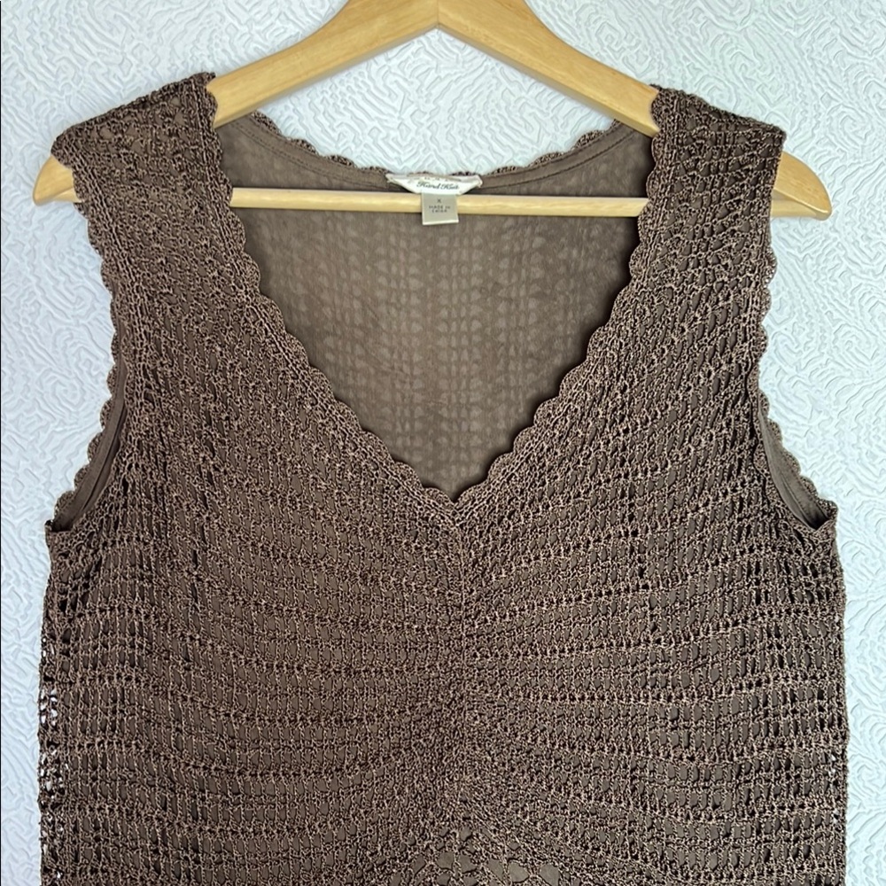 Talbots Hand Knit Crochet Brown Lined Top Minimalist Festival Concert Formal - Picture 7 of 9